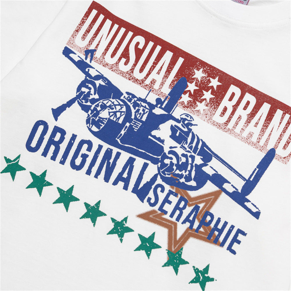 Men's Long-Sleeve Graphic T-Shirt with Fighter Jet Print – Relaxed Crew Neck