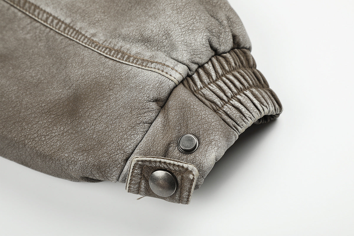 Vintage Washed Bomber Jacket with Faux Fur Collar — Oversized Padded Flight