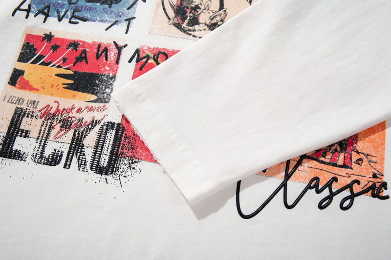 Retro-Collage-Longsleeve mit Grafik – Oversized Streetwear-Shirt