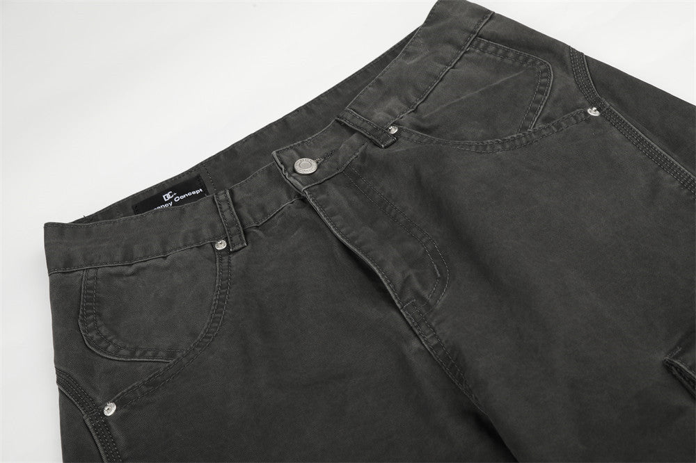 Pantalon cargo gris délavé à rivets pour homme – Coupe ample et décontractée