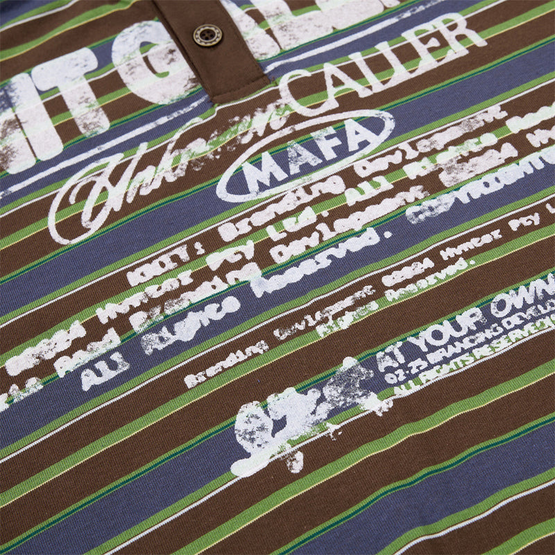 American Vintage Striped Henley Graphic T-Shirt – Oversized Short Sleeve