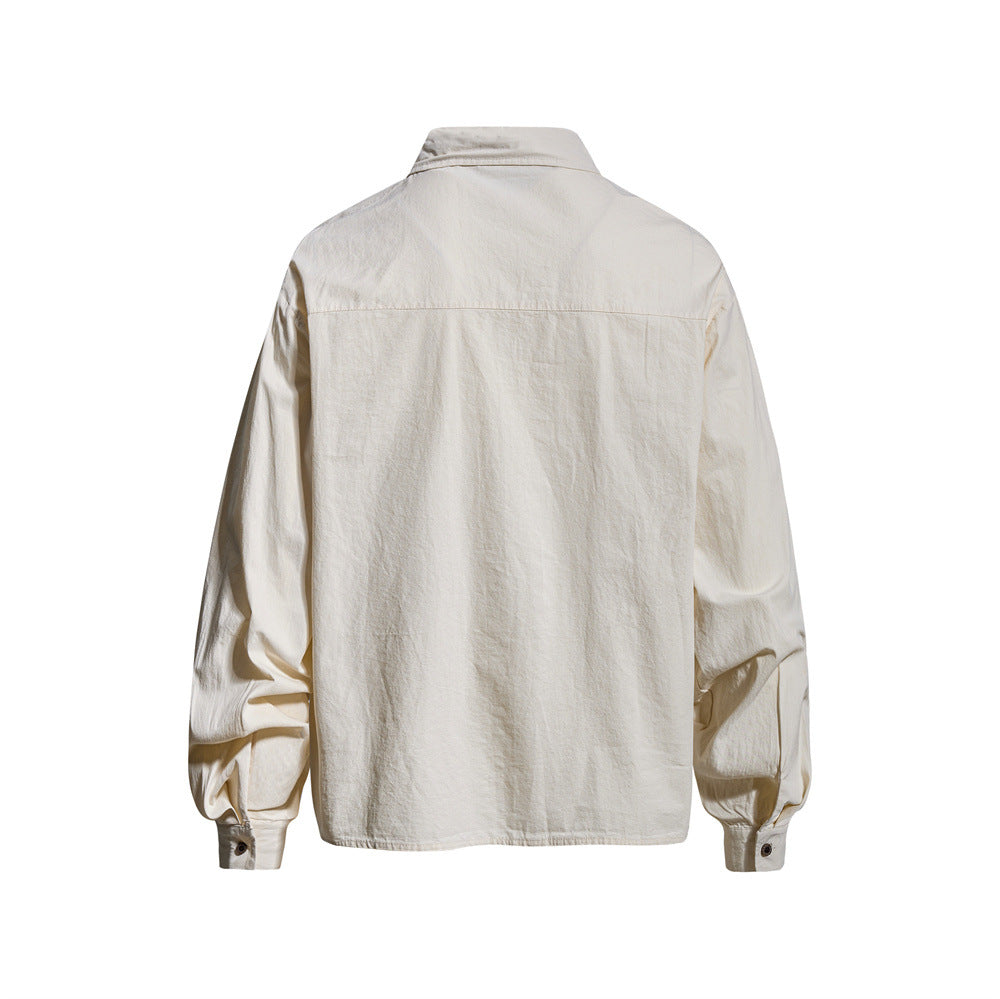 Floral Embroidered Oversized Long-Sleeve Button-Up Shirt