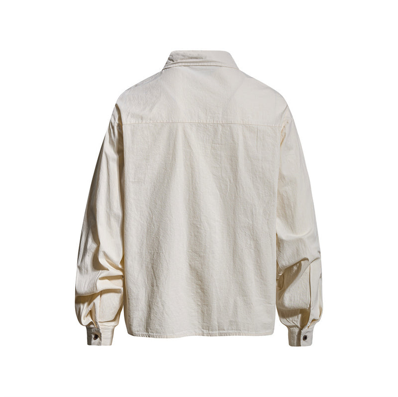 Floral Embroidered Oversized Long-Sleeve Button-Up Shirt
