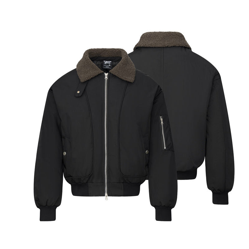 Sherpa Collar Padded Bomber Jacket – Olive Green / Black