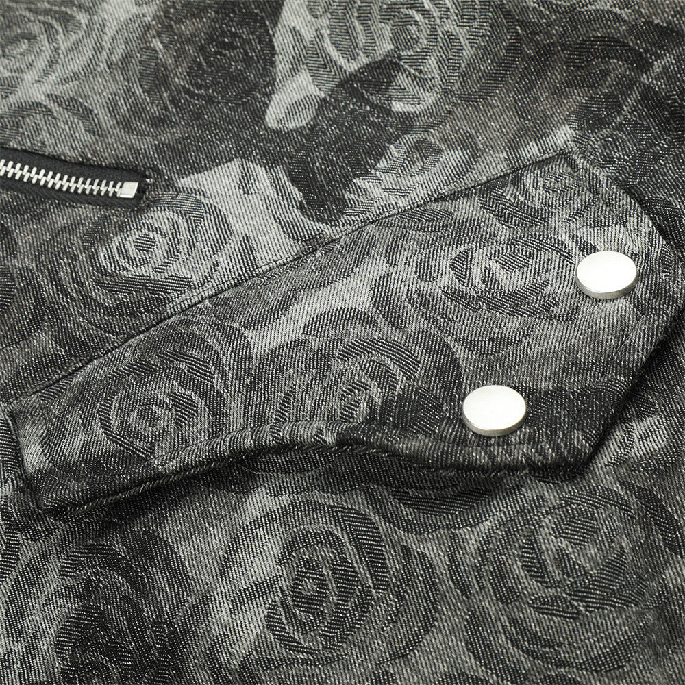 Rose Camo Bomber Jacket with Faux Fur Hood Collar and Cross Back Patch