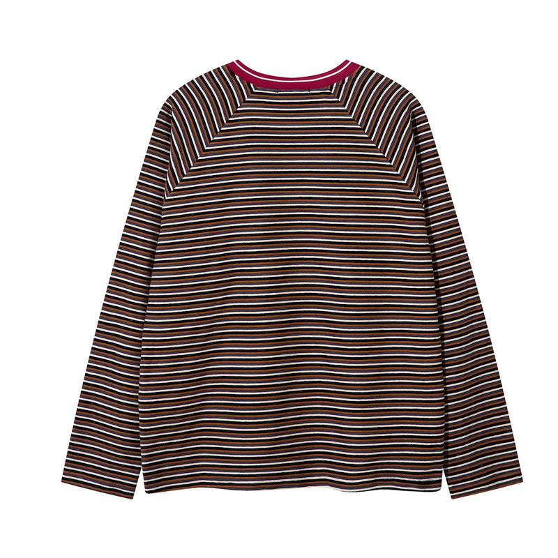 Striped Long Sleeve Crew Neck Shirt – Retro Campus Colorblock Tee