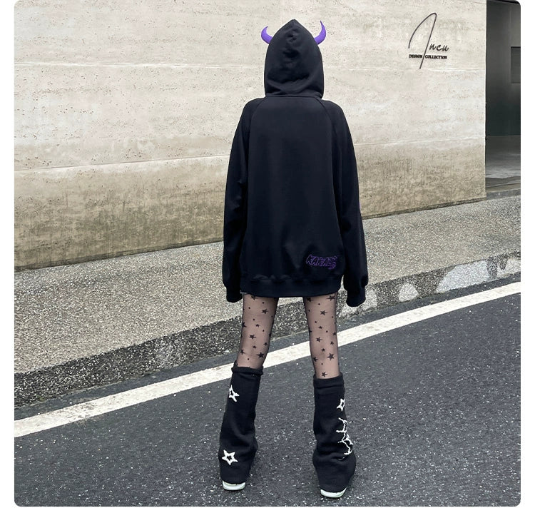 Dark Skull Demon Hoodie - 400GSM Oversized Anime-Inspired Zip-Up Sweatshirt