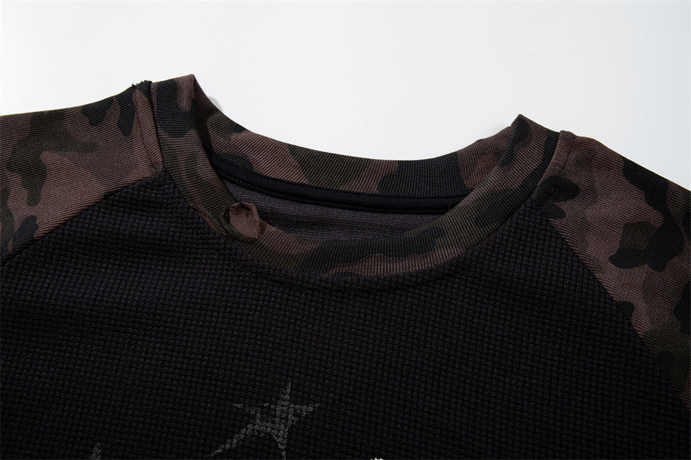Jeff Buckley Graphic Long Sleeve Thermal Raglan Shirt with Camo Sleeves