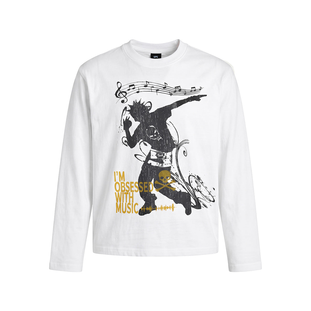 Langarmshirt mit Rockmusik-Print – Herren-Shirt mit Rundhalsausschnitt und Punkmotiv