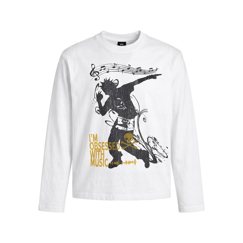 Langarmshirt mit Rockmusik-Print – Herren-Shirt mit Rundhalsausschnitt und Punkmotiv