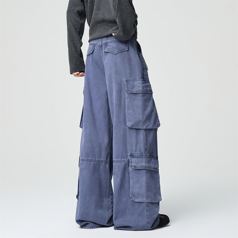 Wide-Leg Cargo Pants – Multi-Pocket Washed Vintage Streetwear Trousers