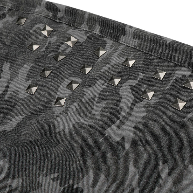 Camo Wide-Leg Jeans with Metal Studs – Punk Streetwear Barrel Fit