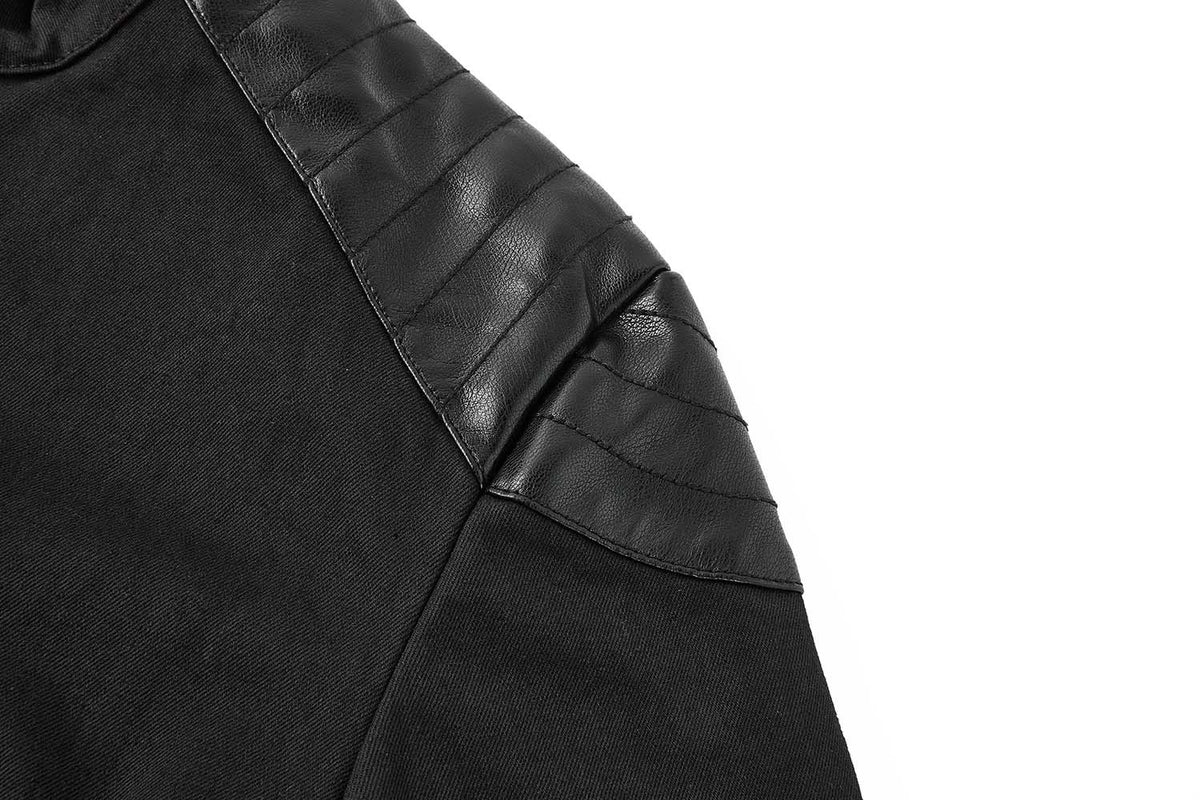 Men's Moto Biker Jacket with Leather Trim, Stand Collar & Zip Detail