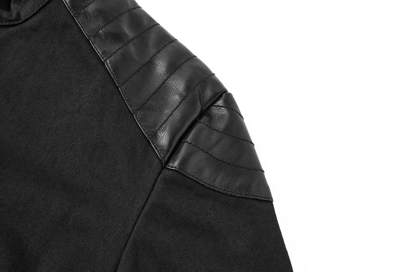 Men's Moto Biker Jacket with Leather Trim, Stand Collar & Zip Detail