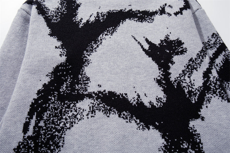 Ink-Splash-Strick-Cardigan mit Reißverschluss – Oversized-Stehkragen