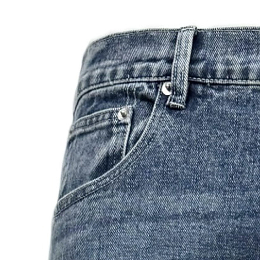 Multi-Pocket Cargo Denim Jeans – Wide Leg Straight Fit, Washed Blue