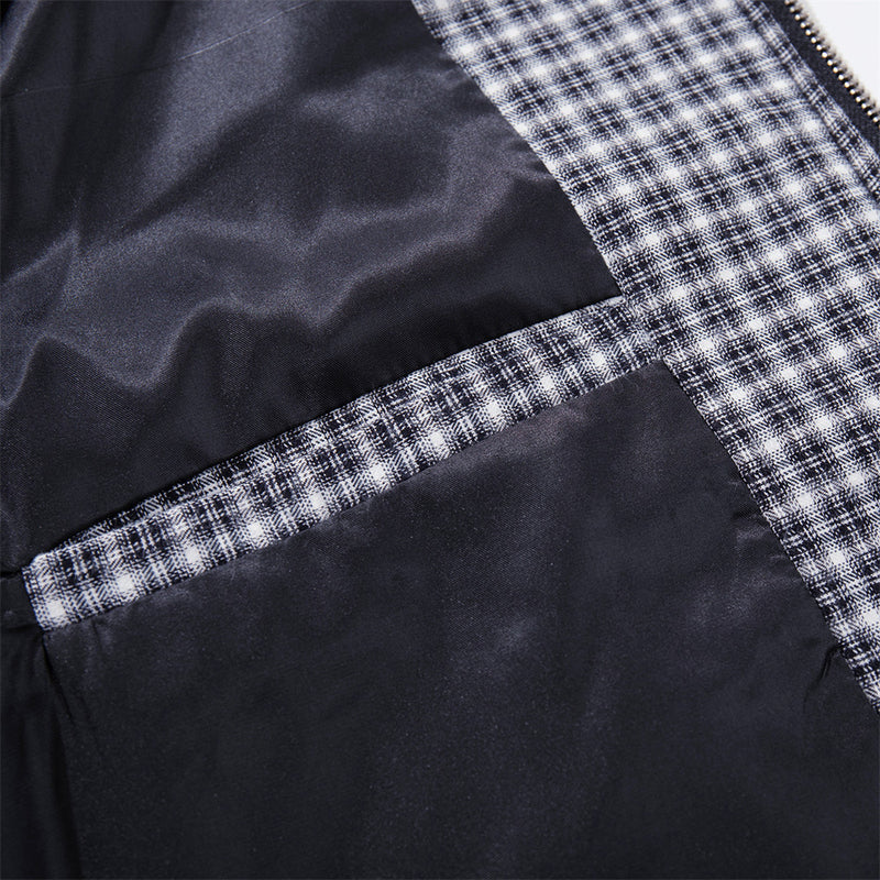 Plaid Zip-Up Bomber Jacket – Relaxed Fit Spread Collar Short Outerwear