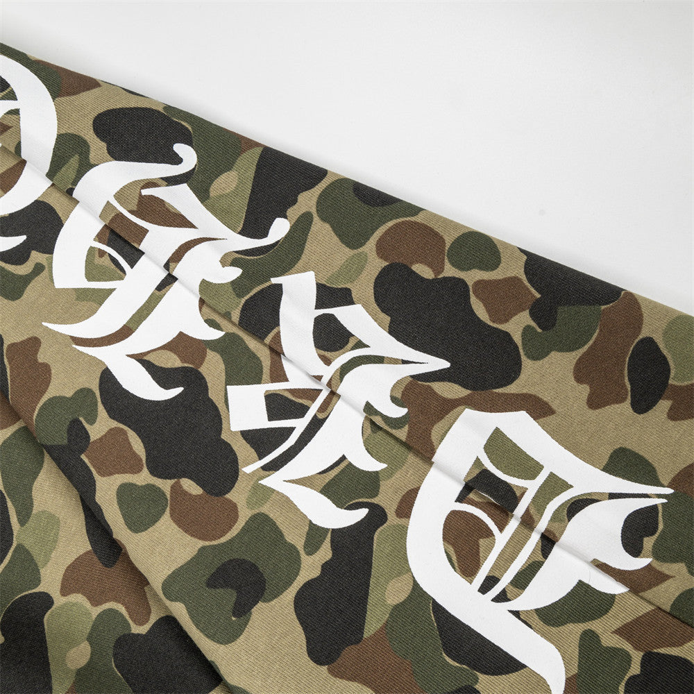 Men's Camo Print Wide-Leg Shorts | Gothic Letter Streetwear Casual Five-Point Sh