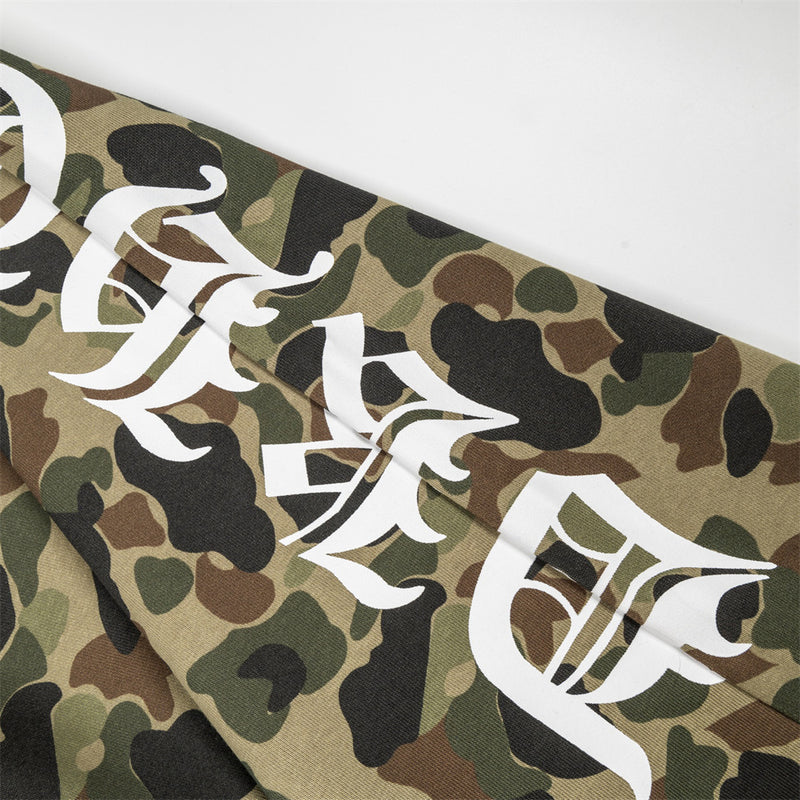 Men's Camo Print Wide-Leg Shorts | Gothic Letter Streetwear Casual Five-Point Sh