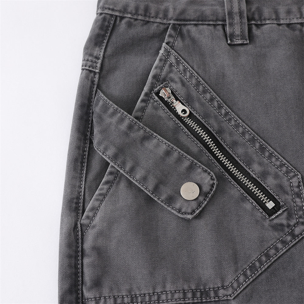 Wide-Leg Cargo Pants – Multi-Pocket Washed Vintage Streetwear Trousers