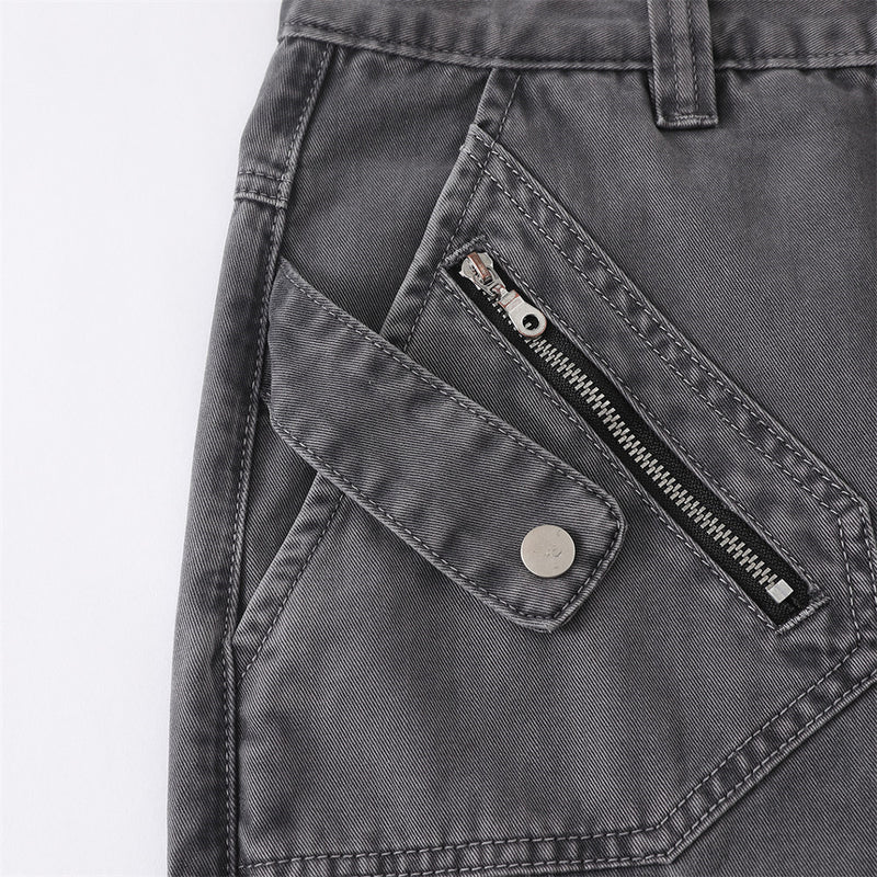 Wide-Leg Cargo Pants – Multi-Pocket Washed Vintage Streetwear Trousers