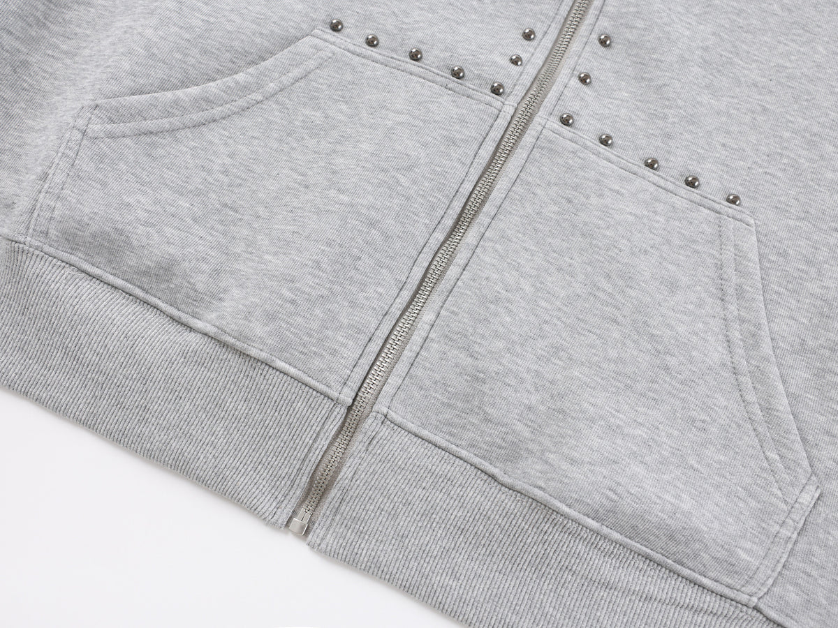 Designer Zip-Up Hoodie with Metal Stud Detail — Heavyweight Oversized Fit