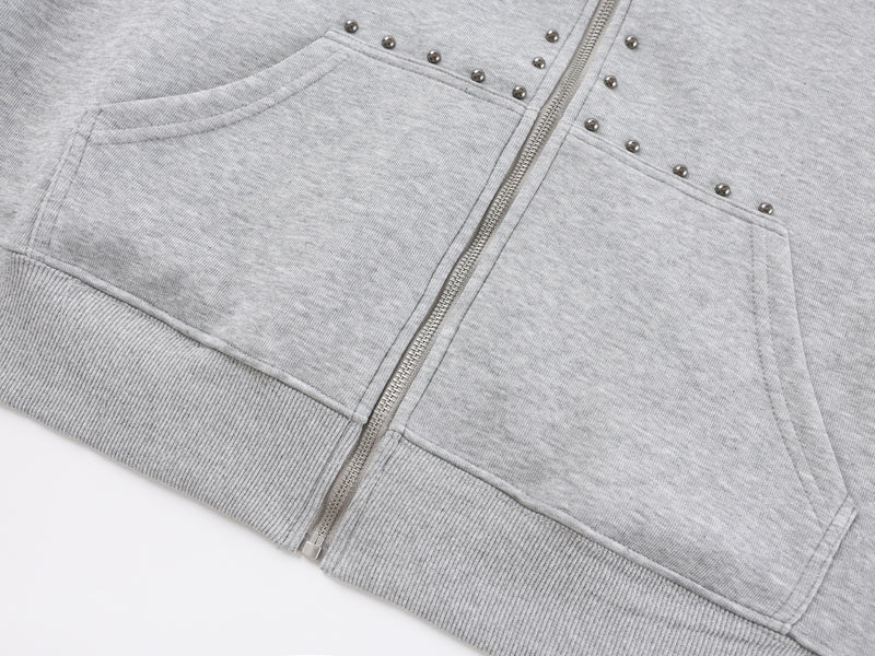 Designer Zip-Up Hoodie with Metal Stud Detail — Heavyweight Oversized Fit