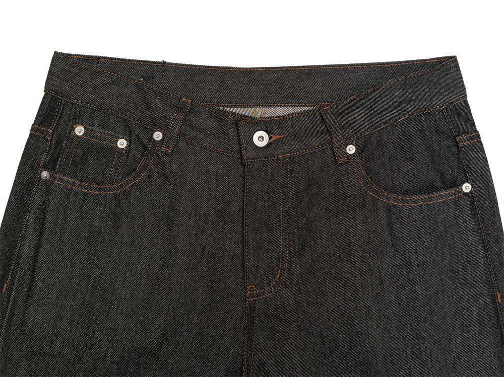 Raw Black Denim Flare Jeans – Wide-Leg Embroidered Streetwear Pants