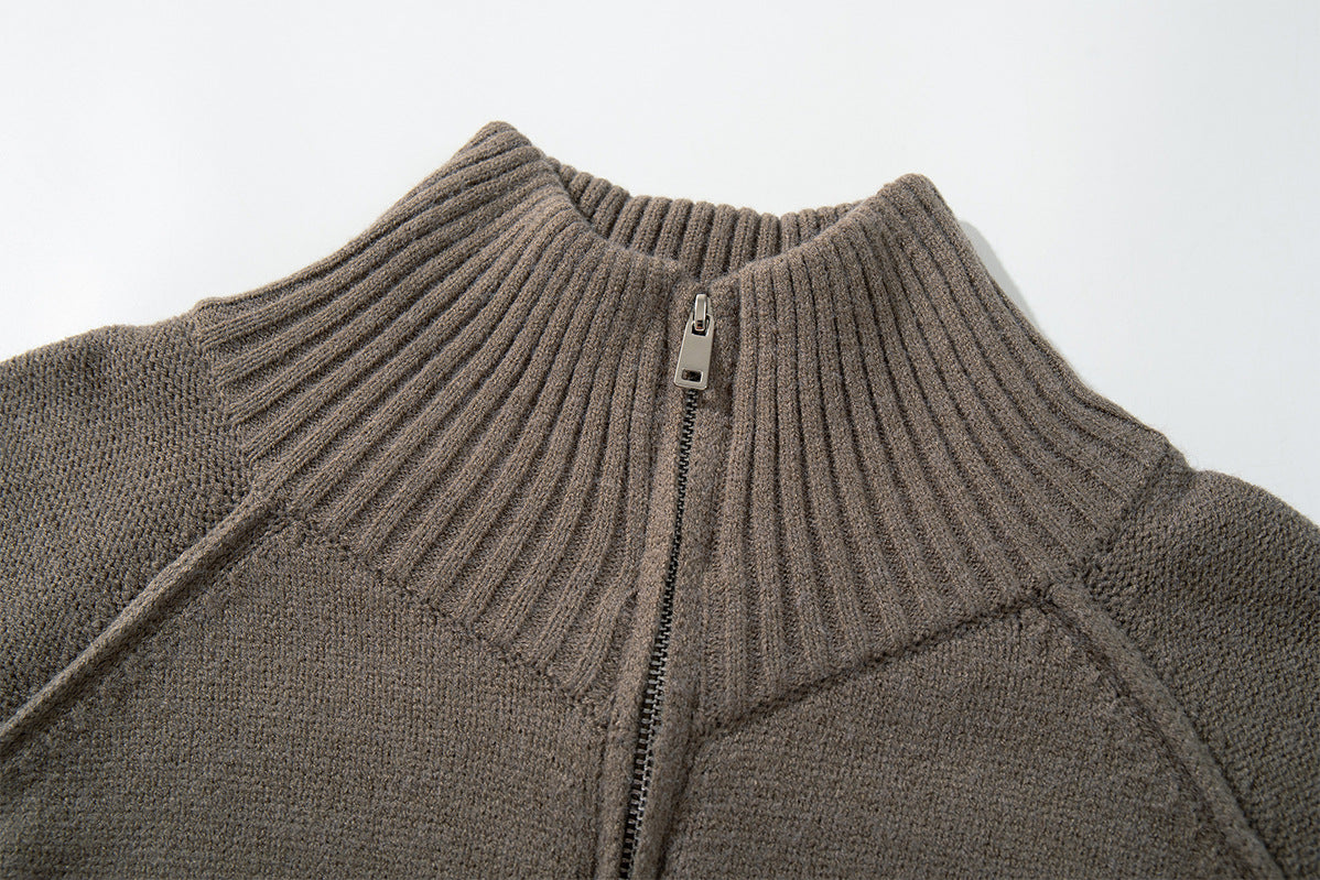 Veste pull en maille à col montant et zip intégral avec bas côtelé