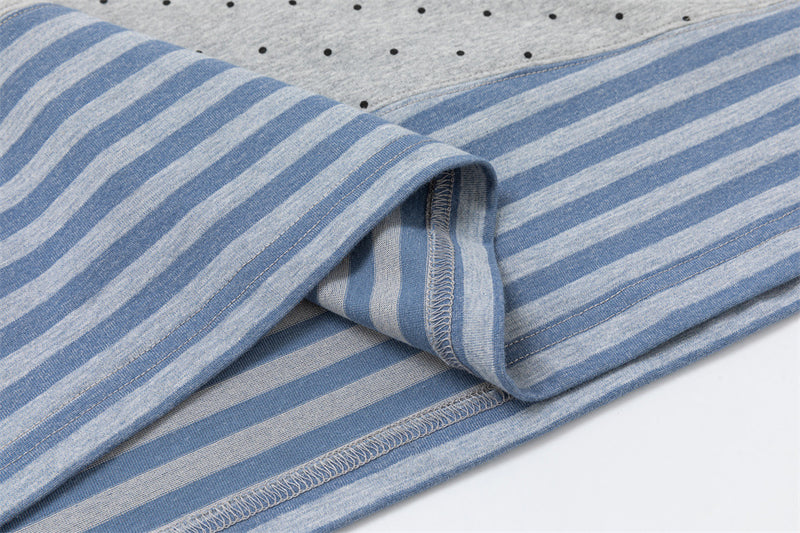 Long Sleeve Polo Shirt Patchwork Striped Color-Block Oversized Top