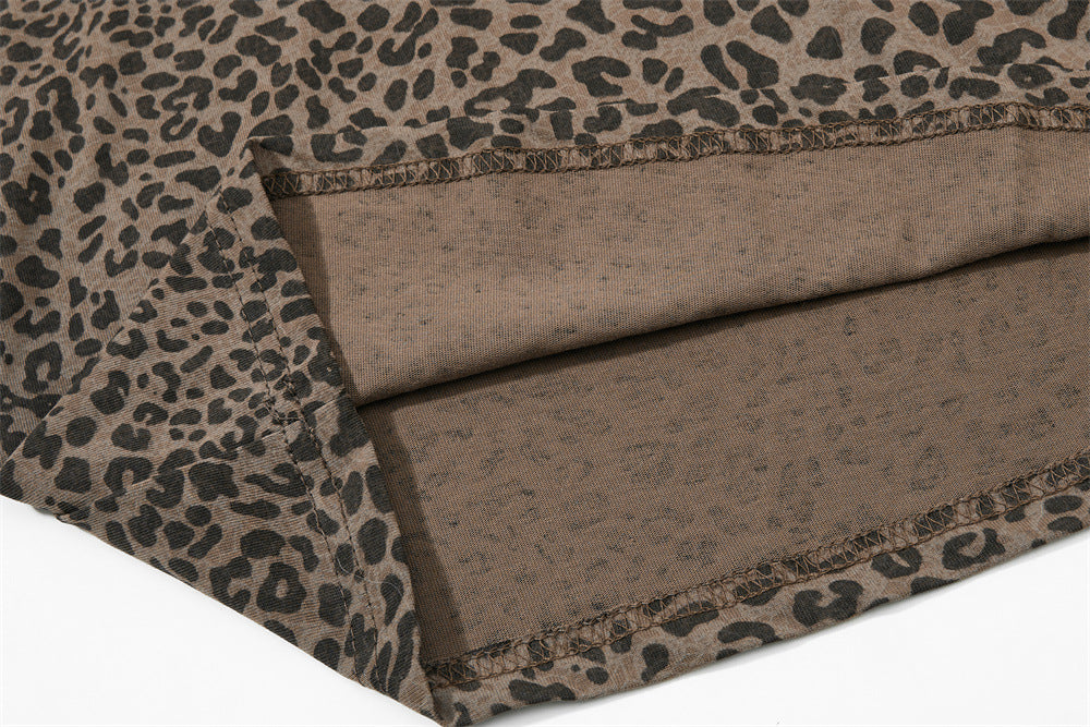 Mafa Vintage Leopard Print Short Sleeve Polo Shirt