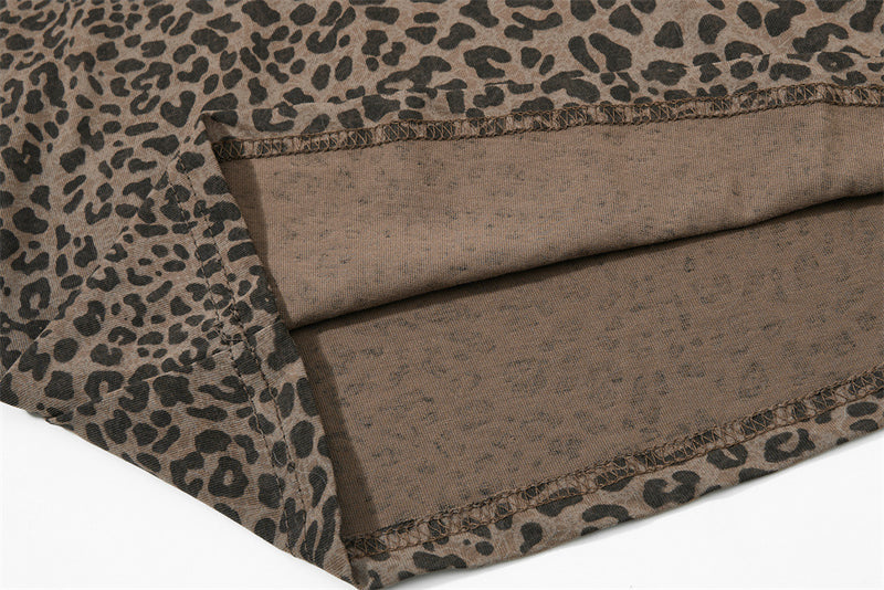 Mafa Vintage Leopard Print Short Sleeve Polo Shirt