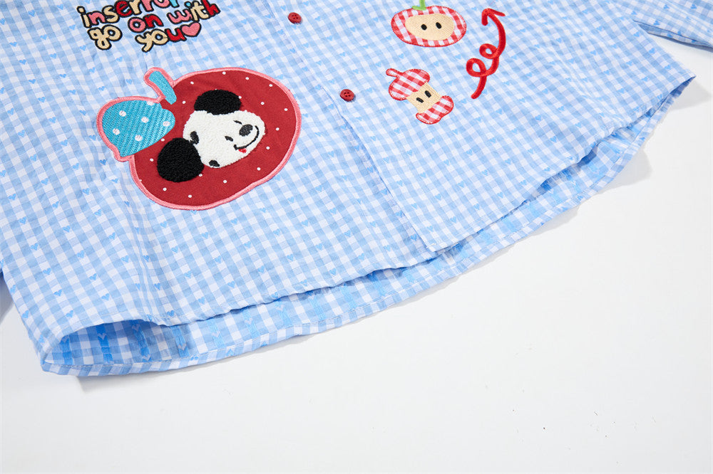 Langarmhemd mit Vichykaromuster und gesticktem Cartoon-Welpen – Relaxed Fit