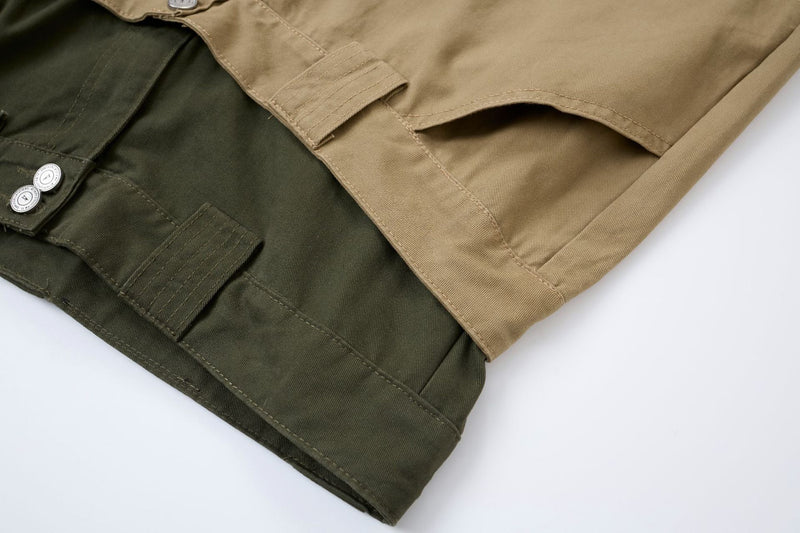 Baggy Khaki Cargo Pants – Double Waist Wide-Leg Balloon Trousers with Cross