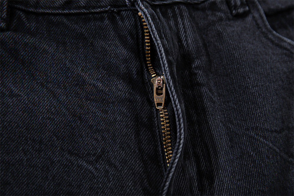 Star Embroidered Wide-Leg Jeans – Washed Black Denim with Side Floral Detail