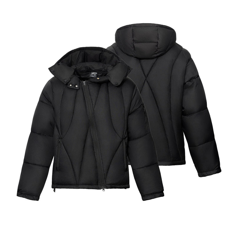 Daunenjacke mit Kapuze, unregelmäßiger Steppung & abnehmbarer Kapuze