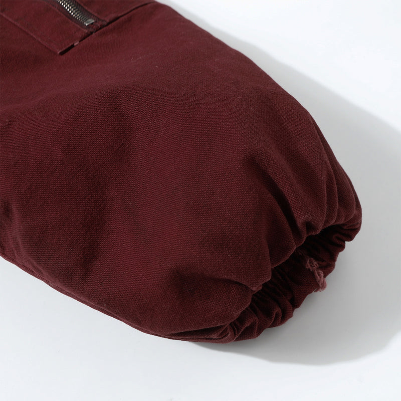 Oversized Hooded Puffer Jacket – Distressed Raw-Edge Washed Streetwear Cotton