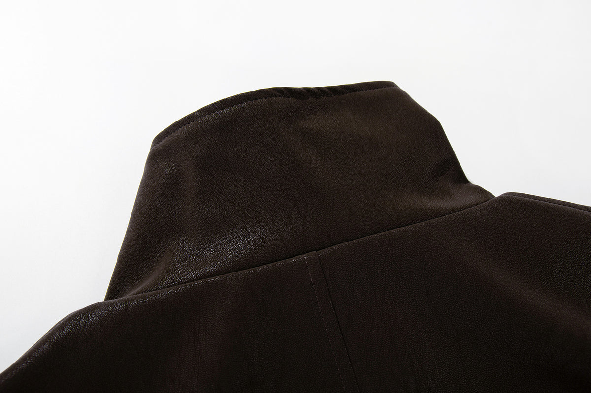 Oversized Black Leather Jacket Faux PU Bomber with High Collar