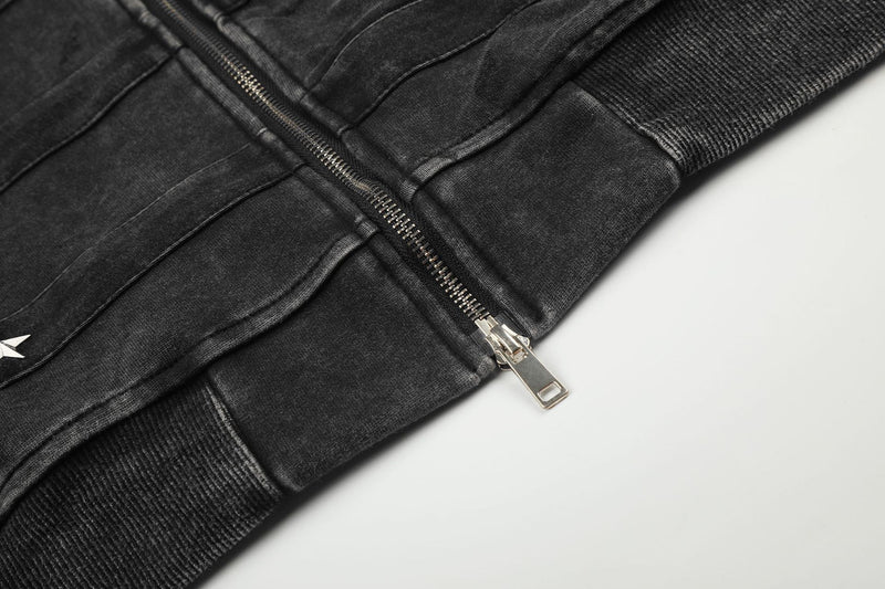 Leopard Print Zip-Up Hoodie with Military Star Band Detail