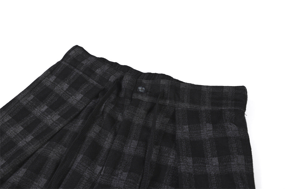 Men's Plaid Dress Pants – Wide-Leg Pleated Baggy Trousers in Black & Grey Check