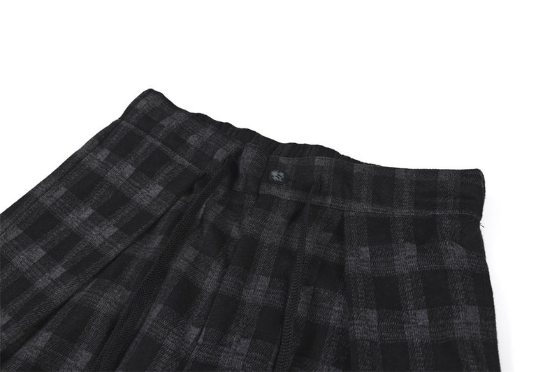 Men's Plaid Dress Pants – Wide-Leg Pleated Baggy Trousers in Black & Grey Check