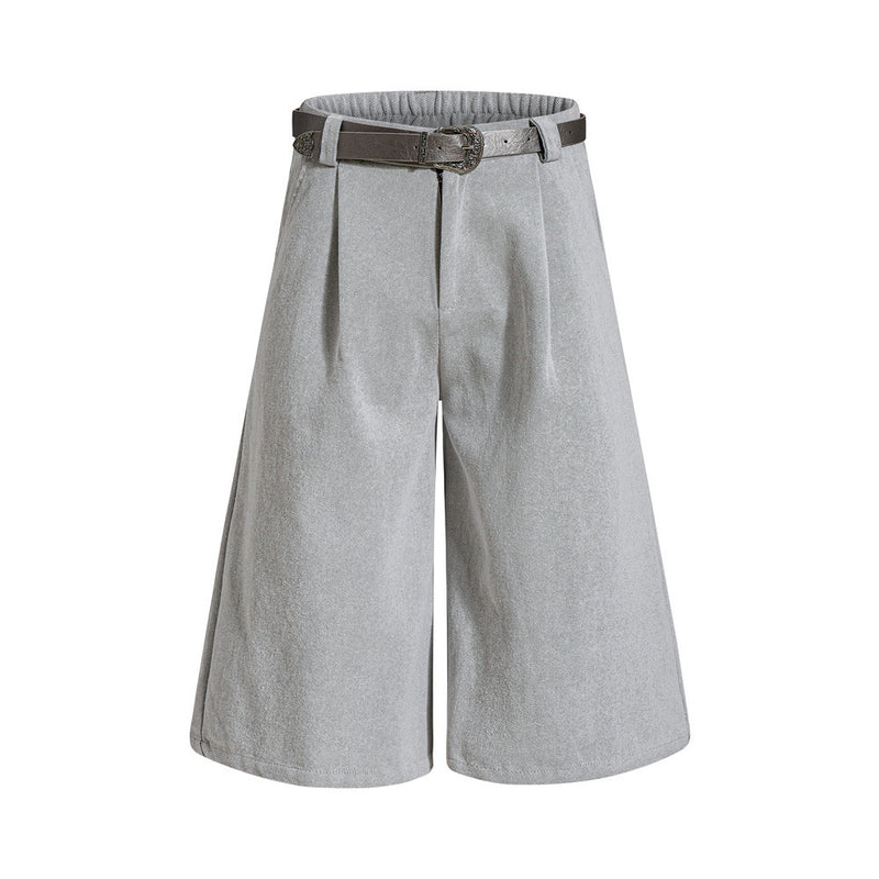 Wide-Leg Pleated Cropped Shorts with Belt – Men's Relaxed Fit
