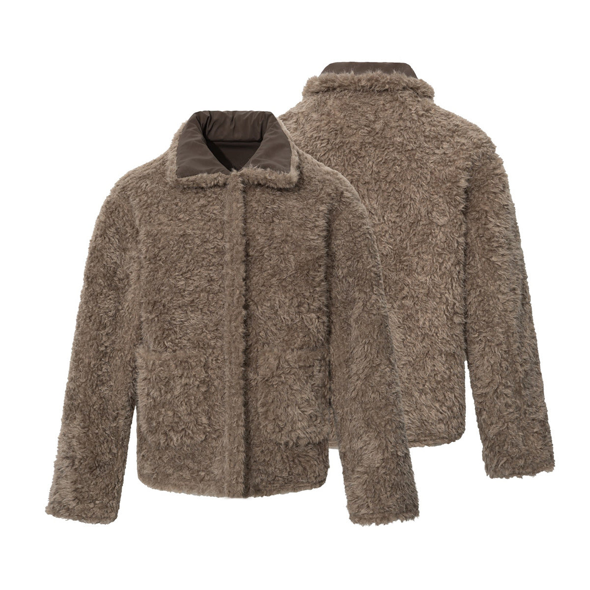 Wendbare Sherpa-Fleecejacke – Kunstfellkragen, beidseitig tragbarer Winterlook