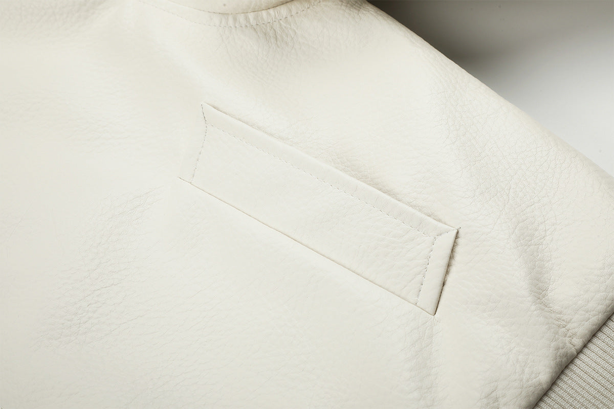Faux Leather Bomber Jacket with Fur Collar and Buckle Detail