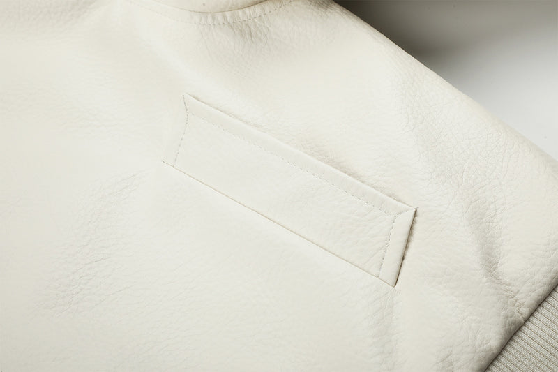 Faux Leather Bomber Jacket with Fur Collar and Buckle Detail