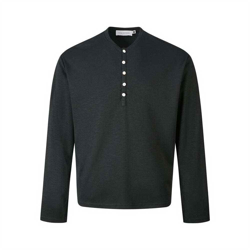 Men's Long Sleeve Henley Shirt – Relaxed Fit Button Placket