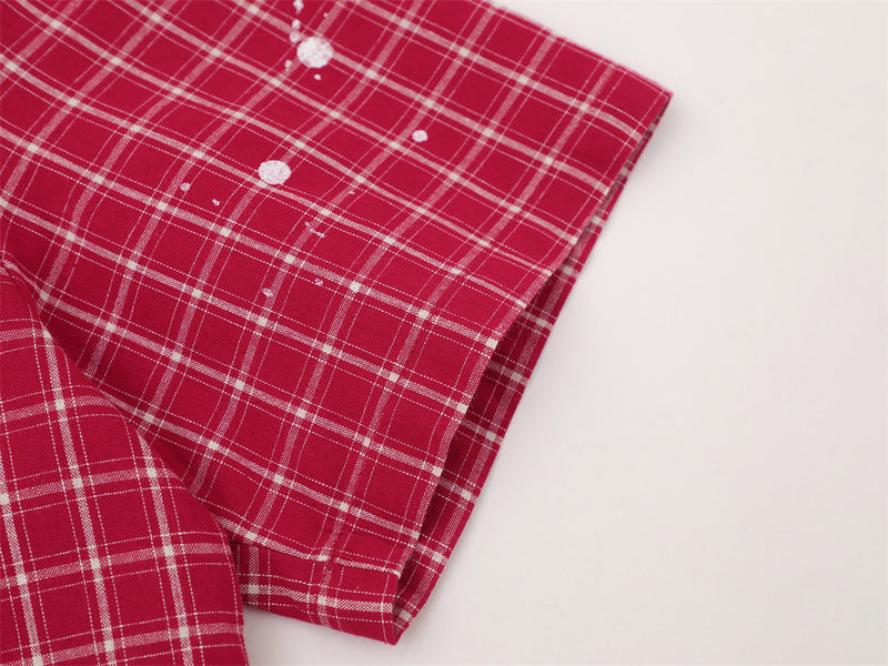 Paint Splatter Plaid Short Sleeve Shirt – Relaxed Fit Street Style