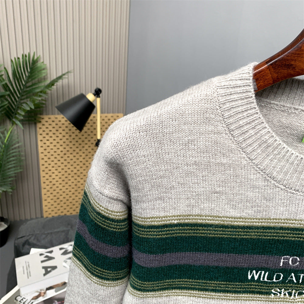 Striped Crew Neck Sweater – Relaxed Fit Color-Block Knit Pullover