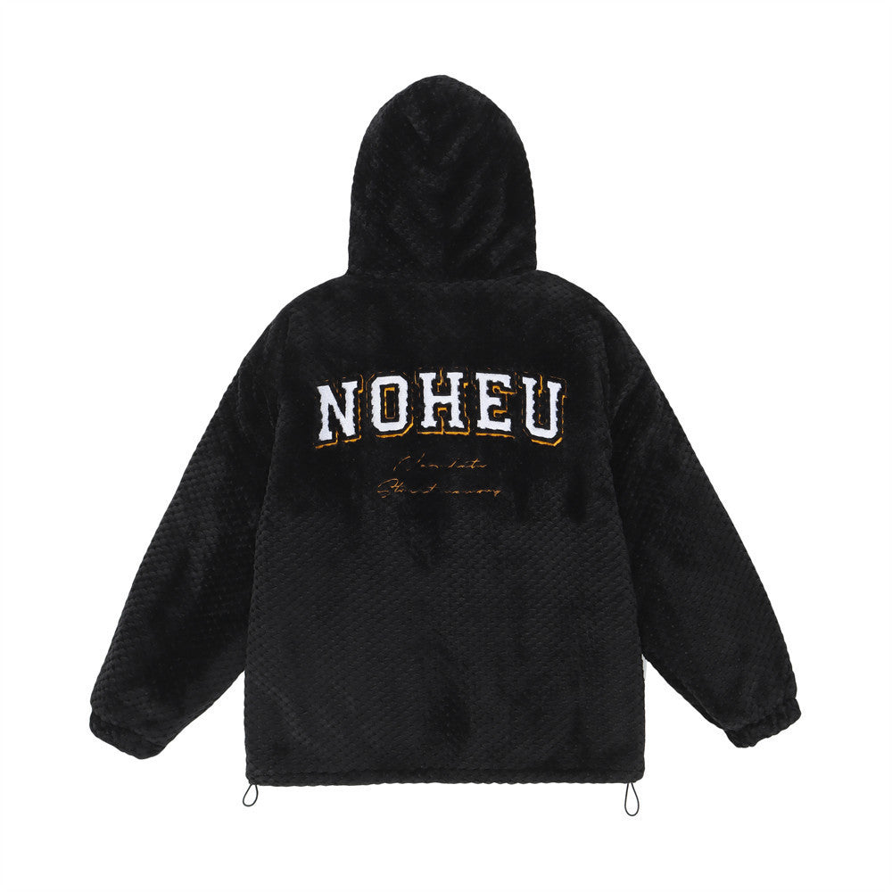 Sudadera con Capucha de Felpa Sherpa con Cremallera – Bordado de Letras Extragrande y Bajo con Cordón