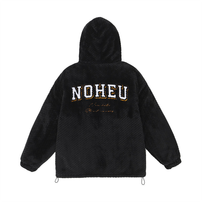 Sudadera con Capucha de Felpa Sherpa con Cremallera – Bordado de Letras Extragrande y Bajo con Cordón